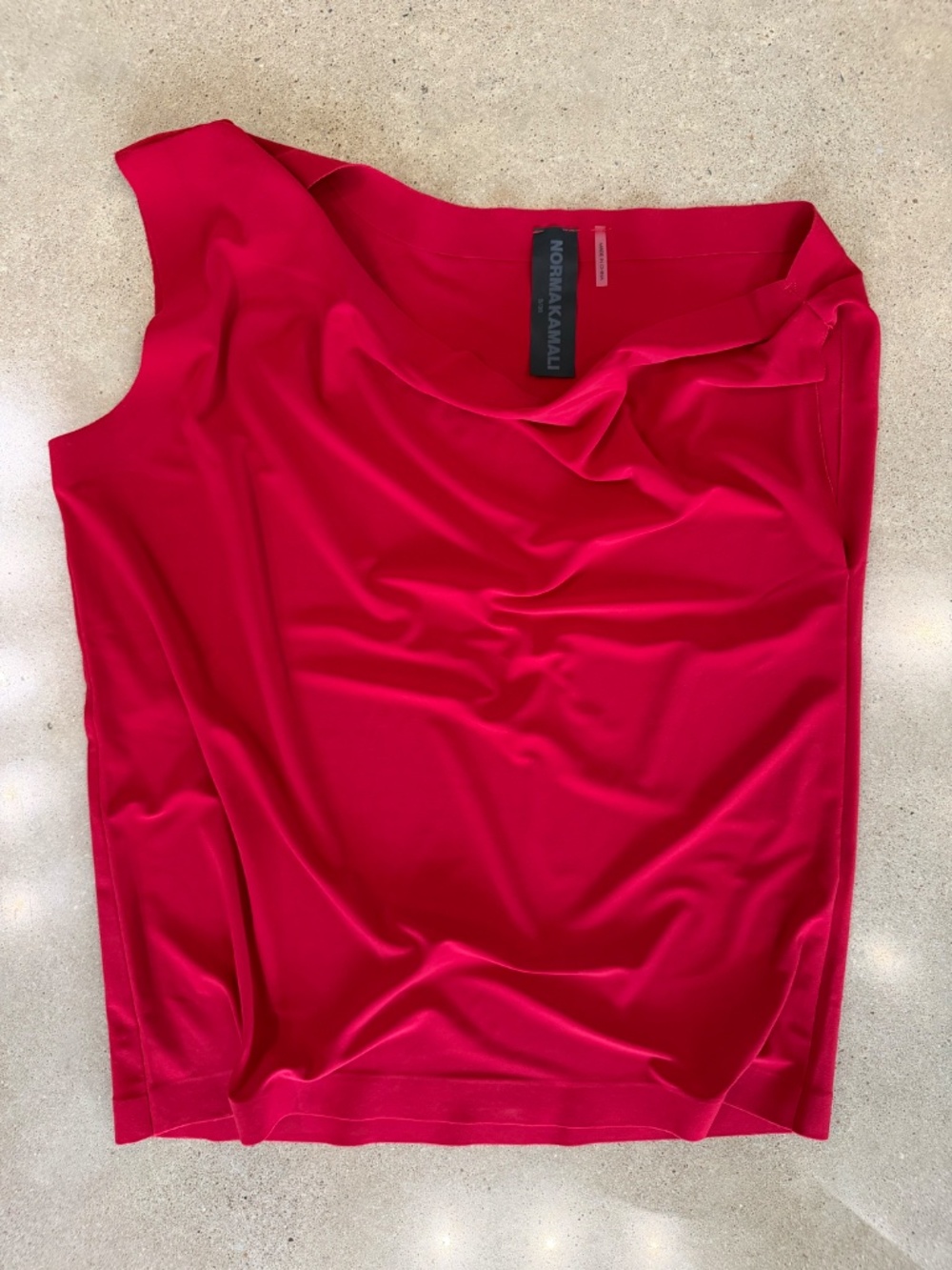 Norma Kamali Red Sleeveless Top Draped Neck Stretch Tank Size Small